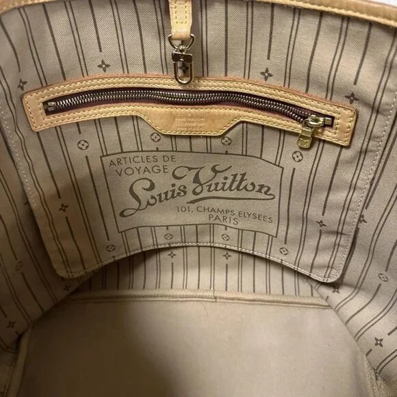 Authentic Louis Vuitton Neverfull MM Monogram Tote Shoulder Bag Brown Tan LV - Picture 10 of 13